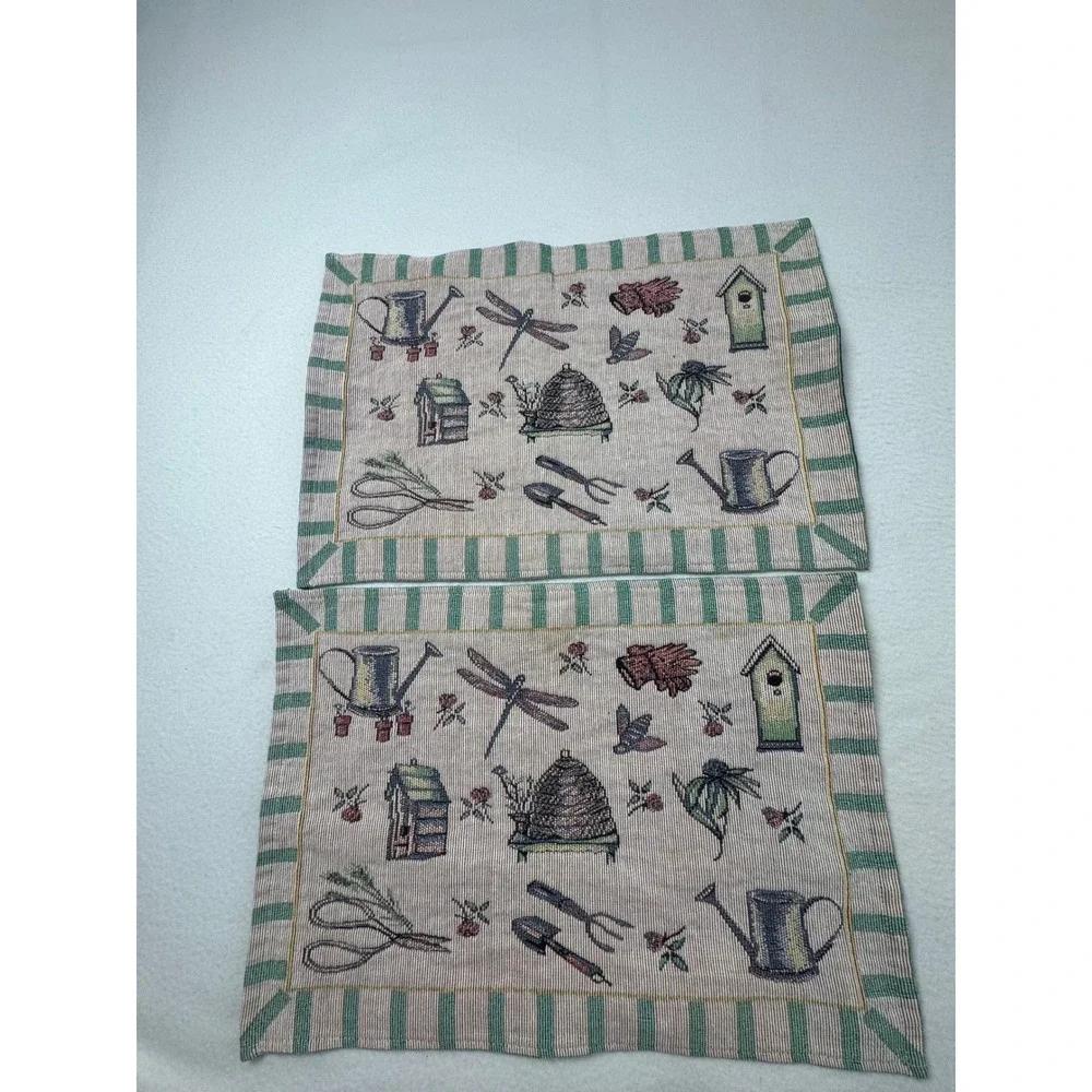 Nature Cottagecore Placemats Green Cream Garden Tapestry Set of 2 Grandmacare